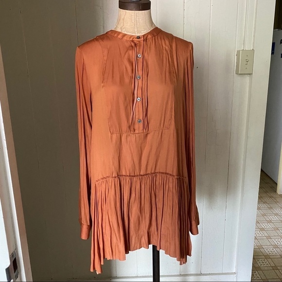 Banana Republic Tops - BANANA REPUBLIC Heritage sz S Orange Long Sleeve Ruffle Shirt
